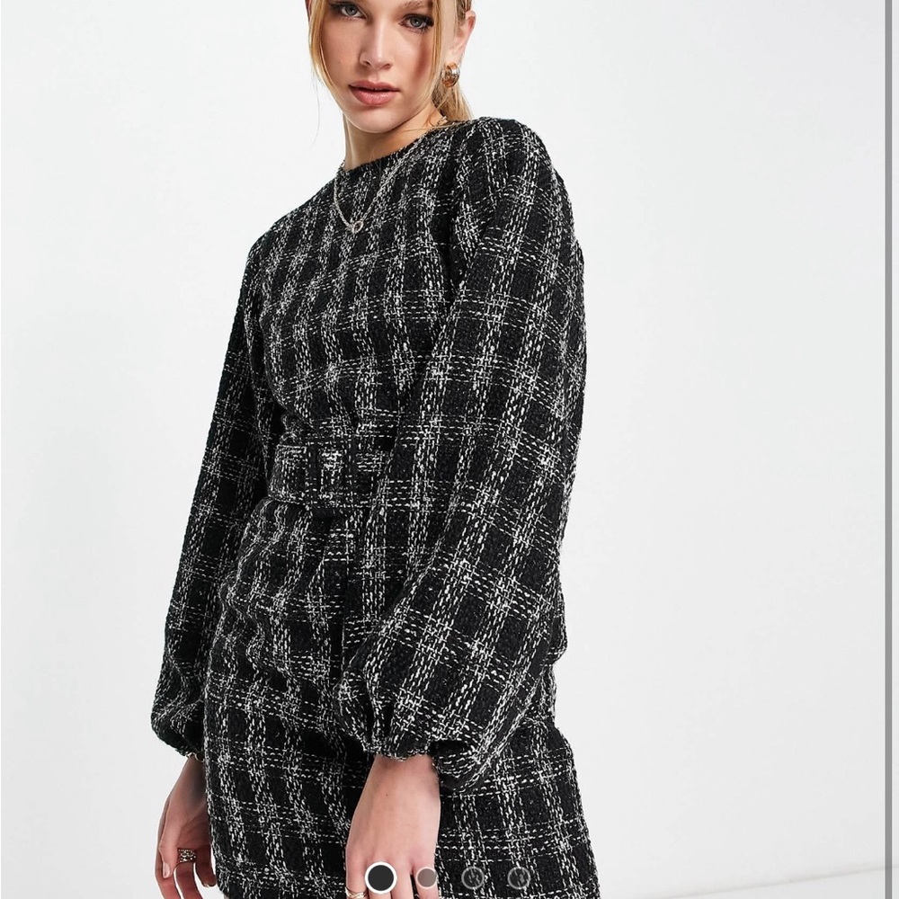 ASOS DESIGN Belted White and Black Boucle Mini Dress